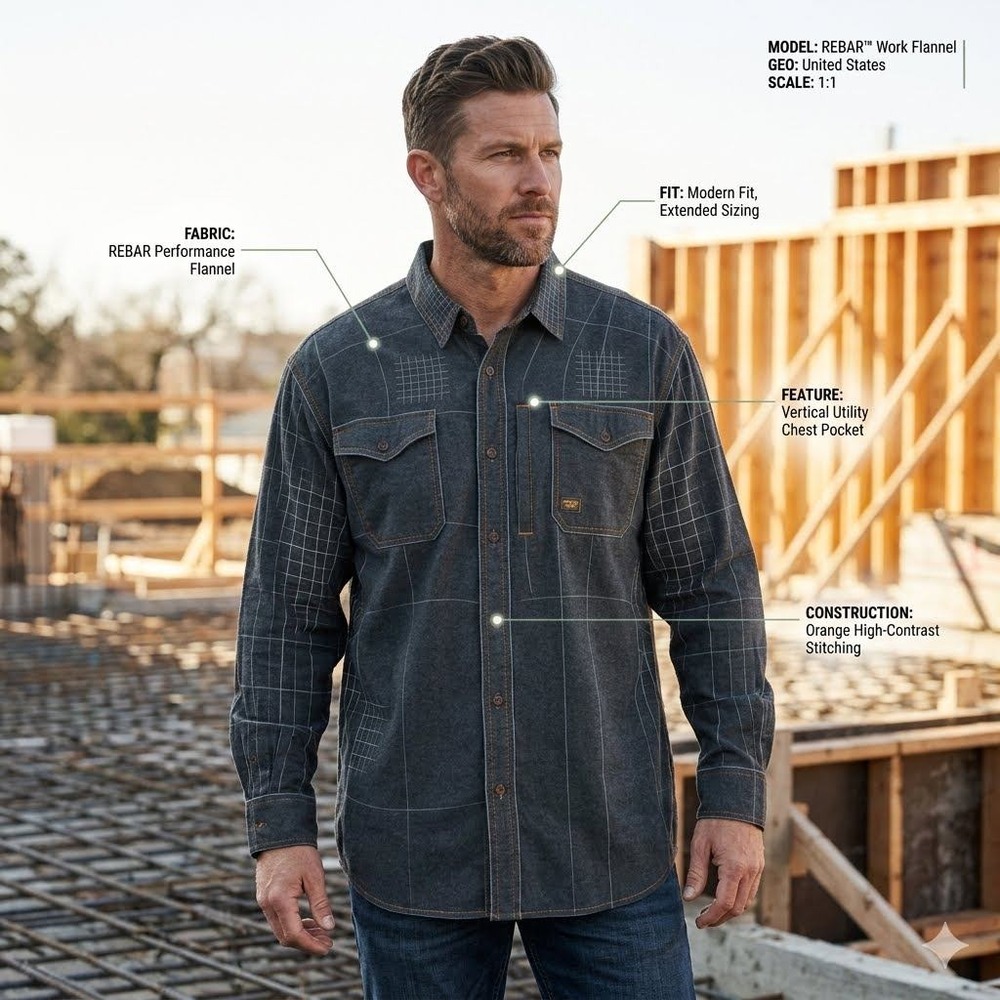Ariat Rebar Work Flannel Shirt Mens XXL Gray Performance Stretch Utility Pocket